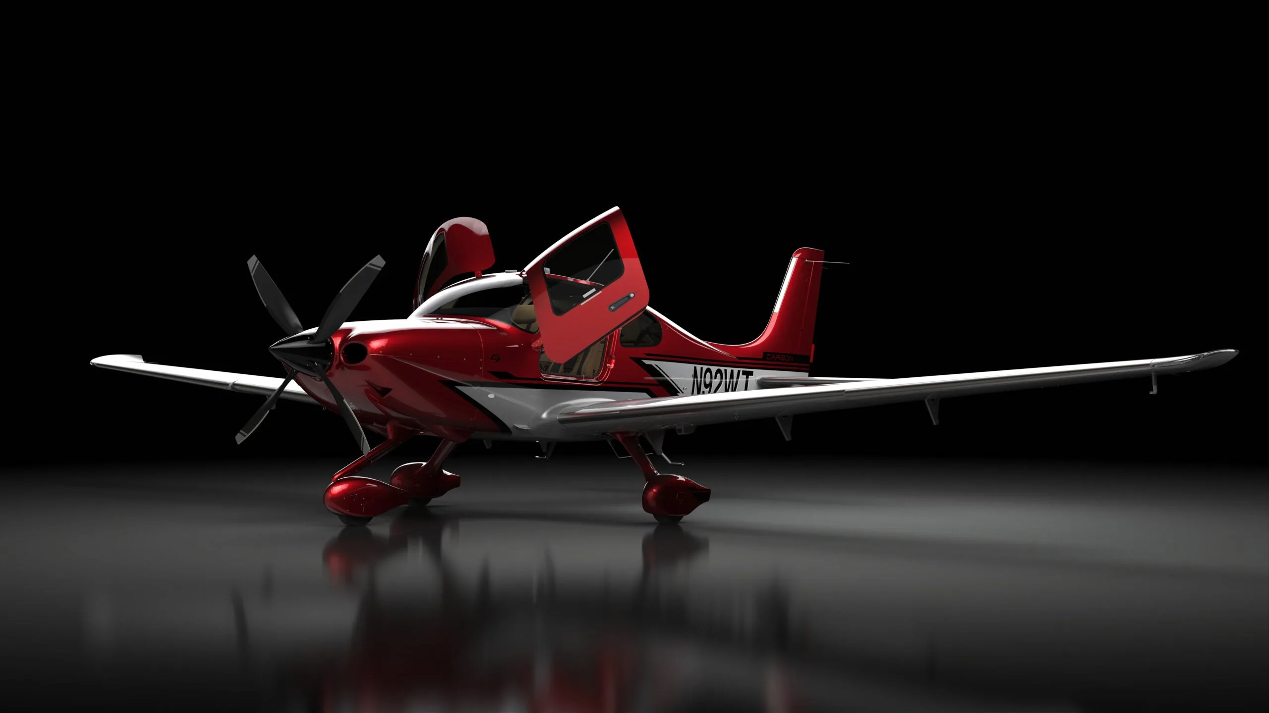 Cirrus aircraft parked on the runway in foggy conditions